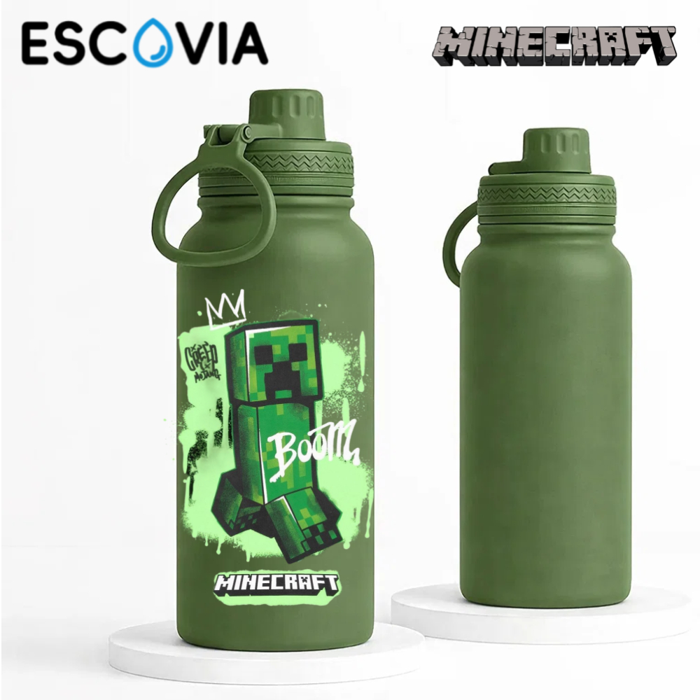 Garrafa Térmica Aço Inoxidavel Minecraft Creeper com tampa e Alça ...