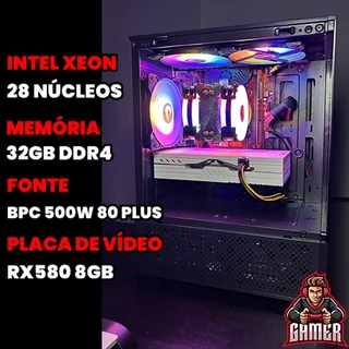 PC Gamer Intel Xeon 28 Núcleos, 32GB DDR4, RX 580 8GB, SSD 480GB, Fonte Brazil PC 500w 80 plus