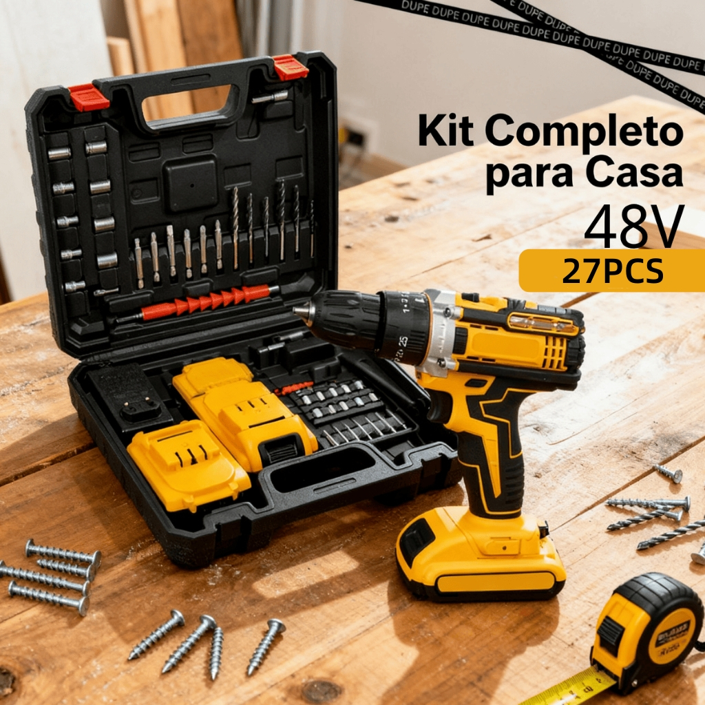 Furadeira de Impacto 48V Sem Fio, Kit com 2 Baterias e Maleta, 3 ...