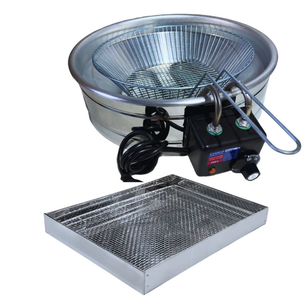 Kit Fritadeira Elétrica Industrial Tacho Redondo Inox 7 Litr