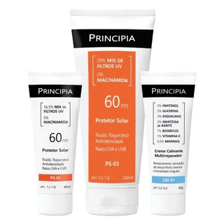 Principia Kit Proteção Completa - Protetor Solar Corporal PS03 FPS 60 + Protetor Solar Facial PS01 FPS 60 + Creme CM-01 em Oferta na Shopee