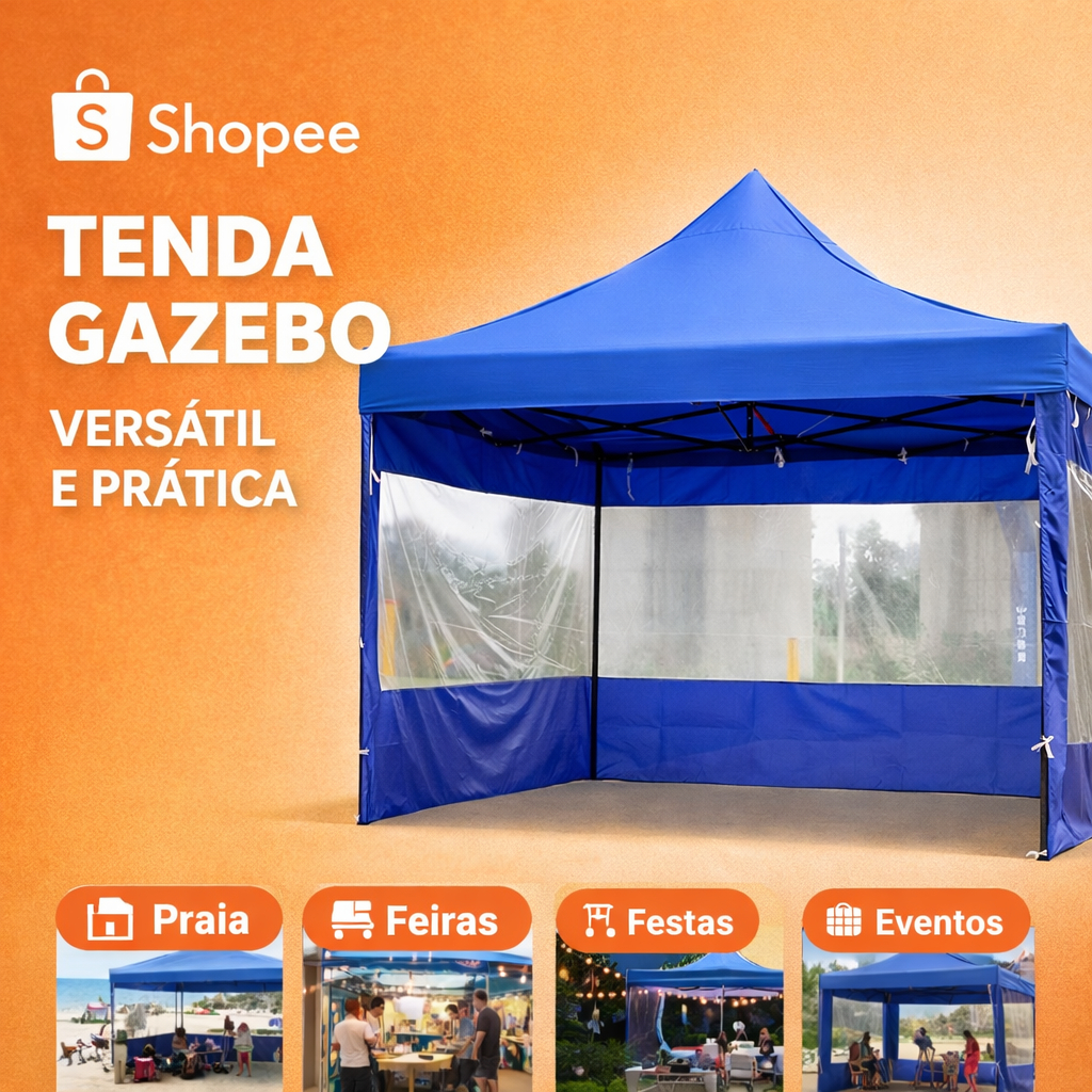 Tenda Gazebo com Paredes Impermeável Dobrável Removíveis 3x3m Multiuso Reforçada