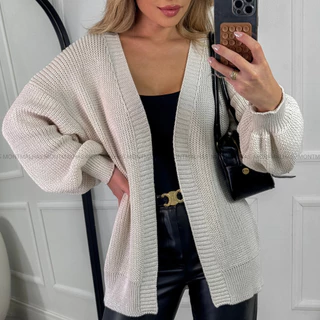 Casaco Tricot Feminino Cardigan Longo Básico Roupa Feminina Elegante Inverno Tricô