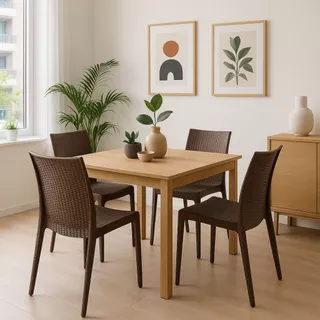 Kit 4 Cadeiras Rattan Marrom Sala Jantar Área Gourmet Restaurante Sorveteria Cozinha em Oferta na Shopee