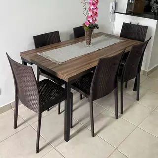 Kit 6 Cadeiras Rattan Marrom Sala Jantar Área Gourmet Restaurante Sorveteria Cozinha Cafeteria em Oferta na Shopee