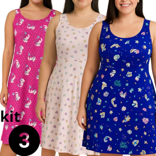 Kit 3 Camisola Malha Regata Grande Senhora Vestido Pijama Verão Roupa de Dormir Dia a Dia Plus Size Gestante Conforto em Oferta na Shopee