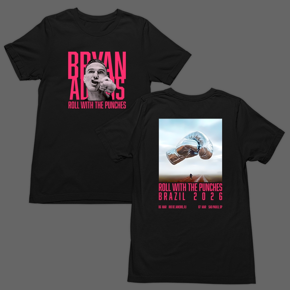 Camiseta Básica T-Shirt Bryan Adams Cantor Tour Brazil 2026 Roll