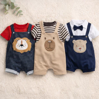 Kit com 3 peças de Jardineira Bebê Menino Manga Curta Verão Roupas de Bebês em Oferta na Shopee