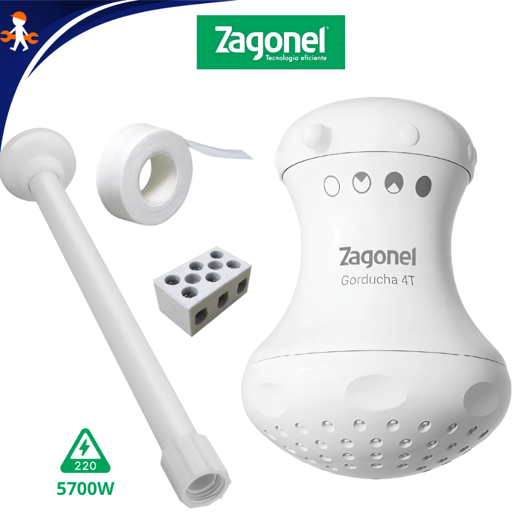 Kit completo Chuveiro Ducha Gorducha 4T 220V 5700V Zagonel + Braço