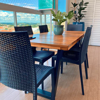 Kit 6 Cadeiras Rattan Preta Sala Jantar Restaurante Área Gourmet Sorveteria Cozinha em Oferta na Shopee