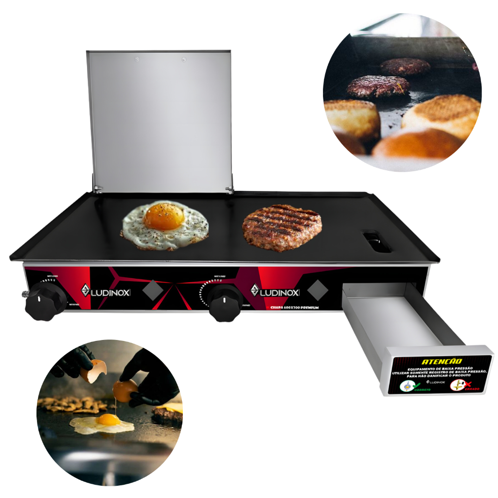 Chapa Lanche Hotdog Hamburguer Porções À Gás 30x60 + Prensa 