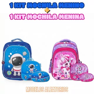 2 Kits Mochila Infantil Aleatória | Feminina e Masculina - Mochila + Lancheira + Estojo em Oferta na Shopee