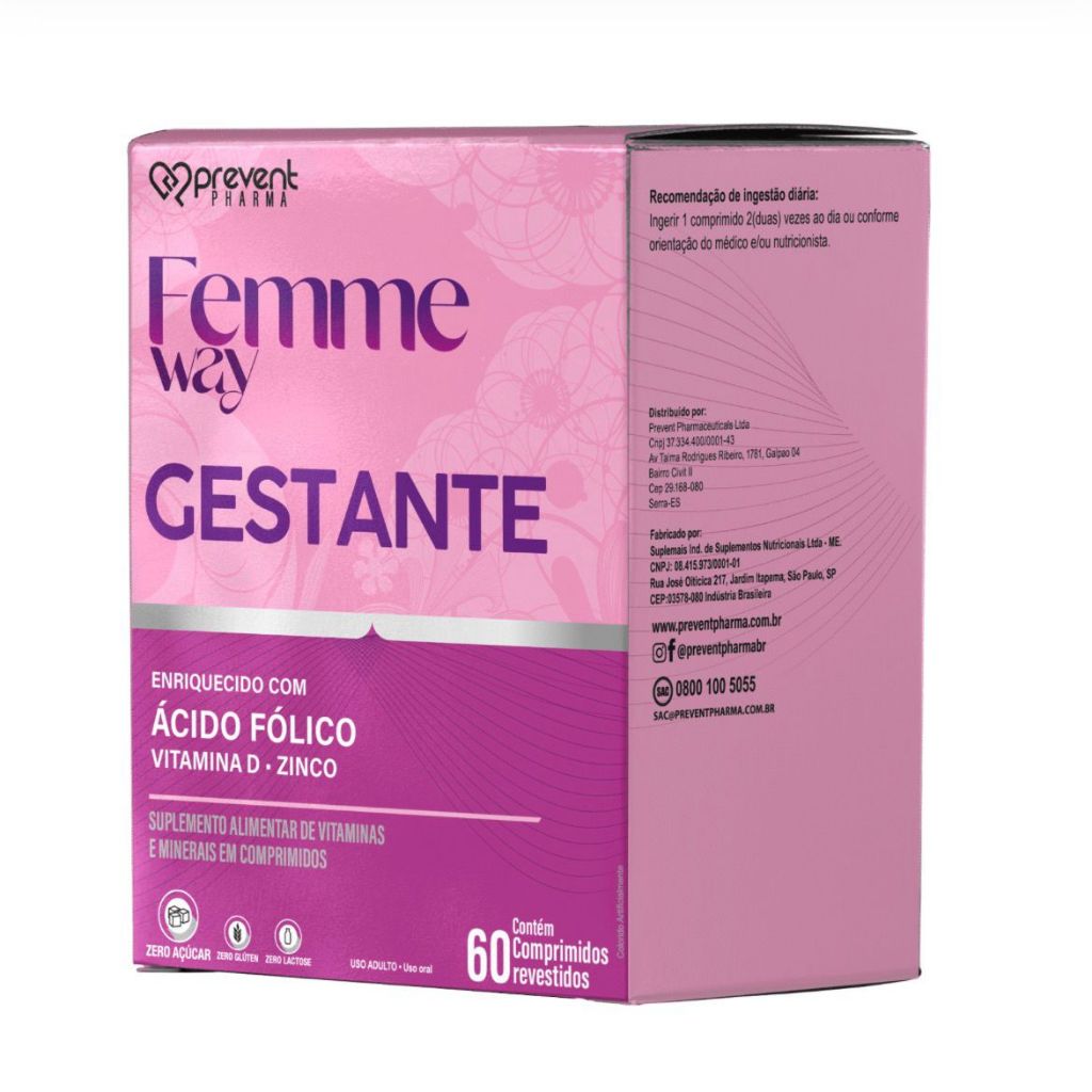 Femme Way Gestante Acido Fólico + Vit D + Zinco c/60 Caps Prevent ...