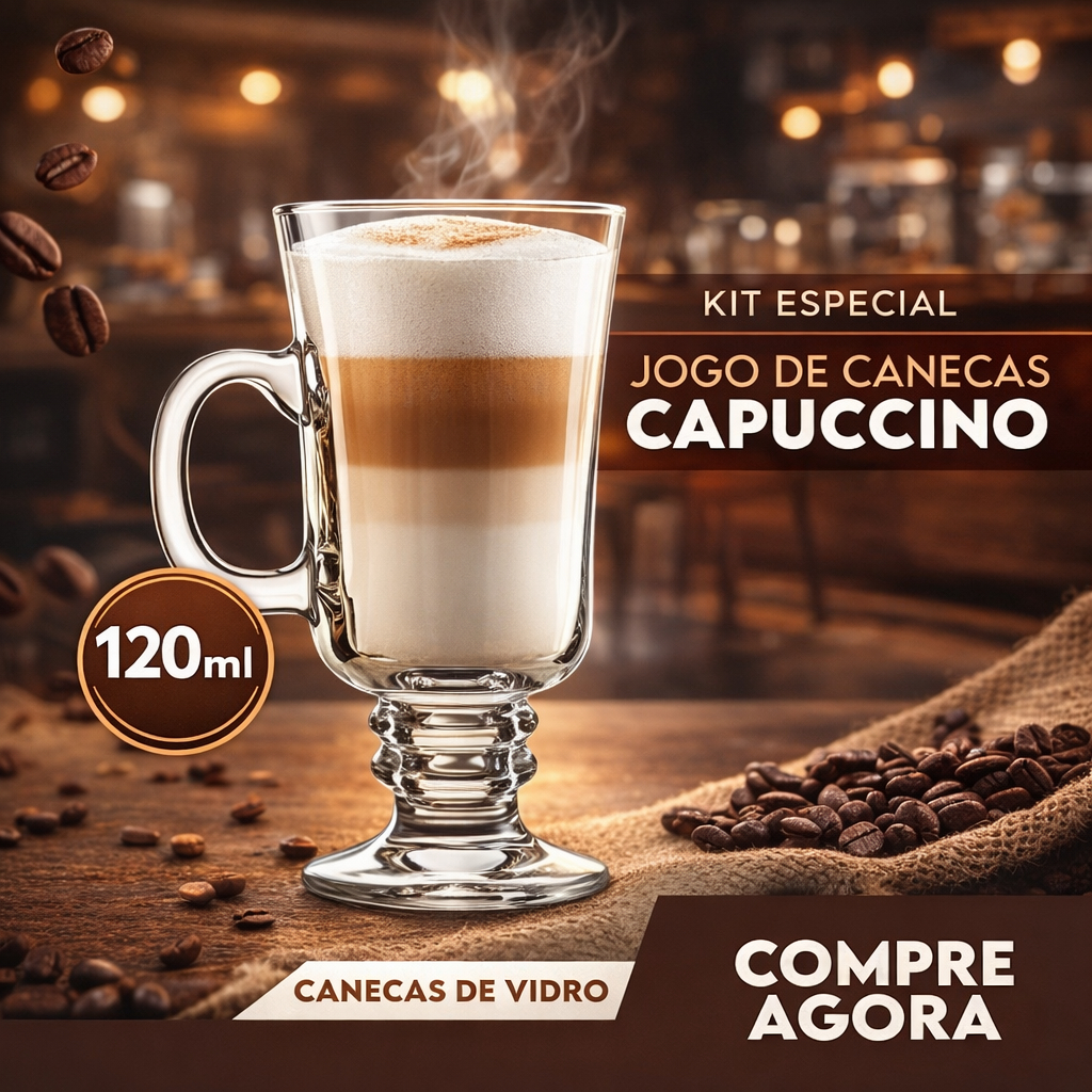 Kit 6 Taças de Vidro 120ml para Cappuccino – Elegância e Sofisticação
