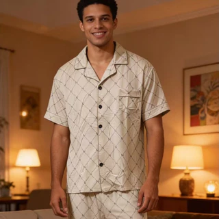 Pijama Masculino Longo com Botões Conjunto 2 Peças Estampado Confortável Qualidade Premium em Oferta na Shopee