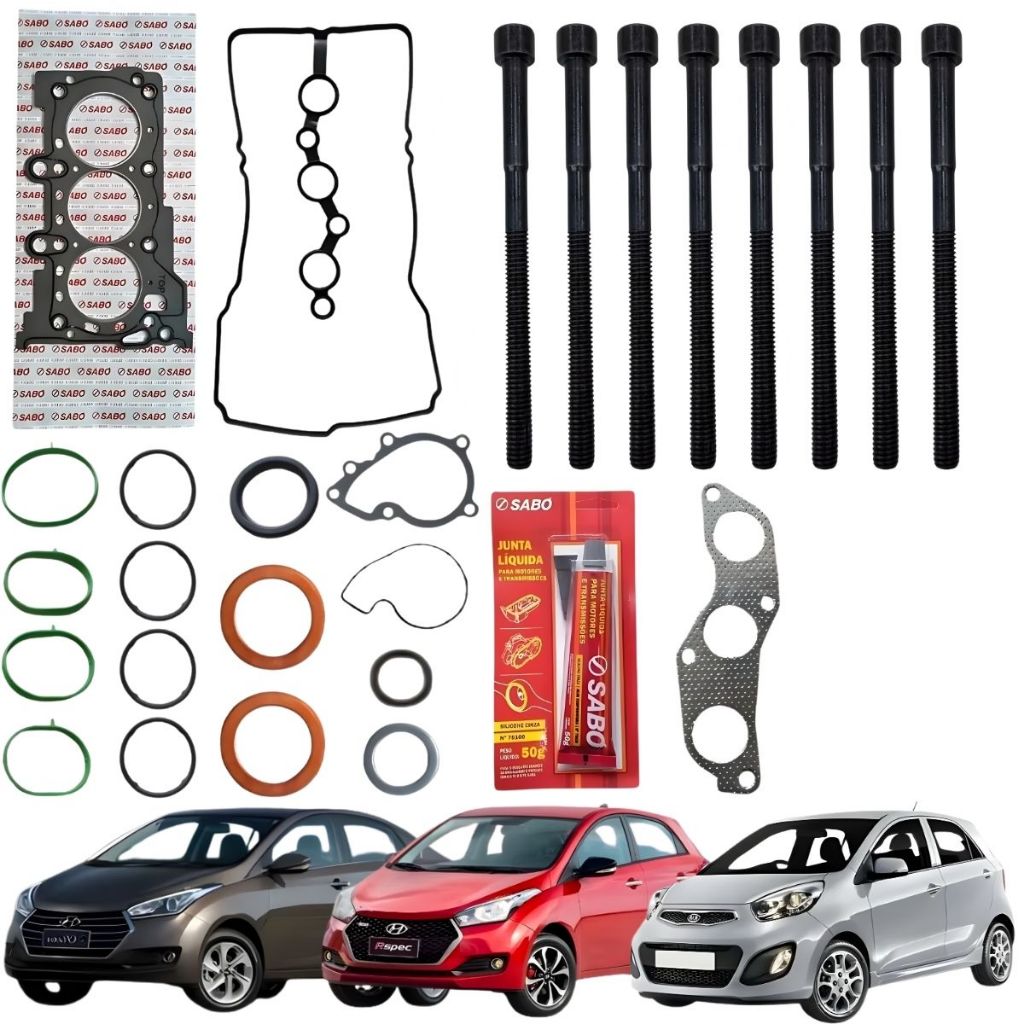 Jogo Junta Cabeçote + Kit Parafuso Hb20 Picanto 1.0 12v Sabó | Shopee ...