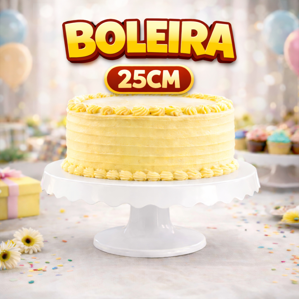 Boleira Branca de Plástico 25cm para Bolo | Suporte Resisten