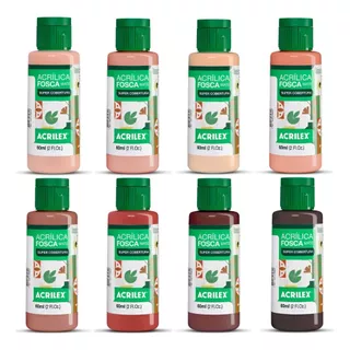 Kit Tinta Acrilica Fosca 8 Tons De Pele 60ml Acrilex Pintura Resina Impressão 3d E Pla