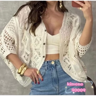 kimono em Crochê bem leve e macio refrescante casaul elegante para qualquer ocasicão em Oferta na Shopee