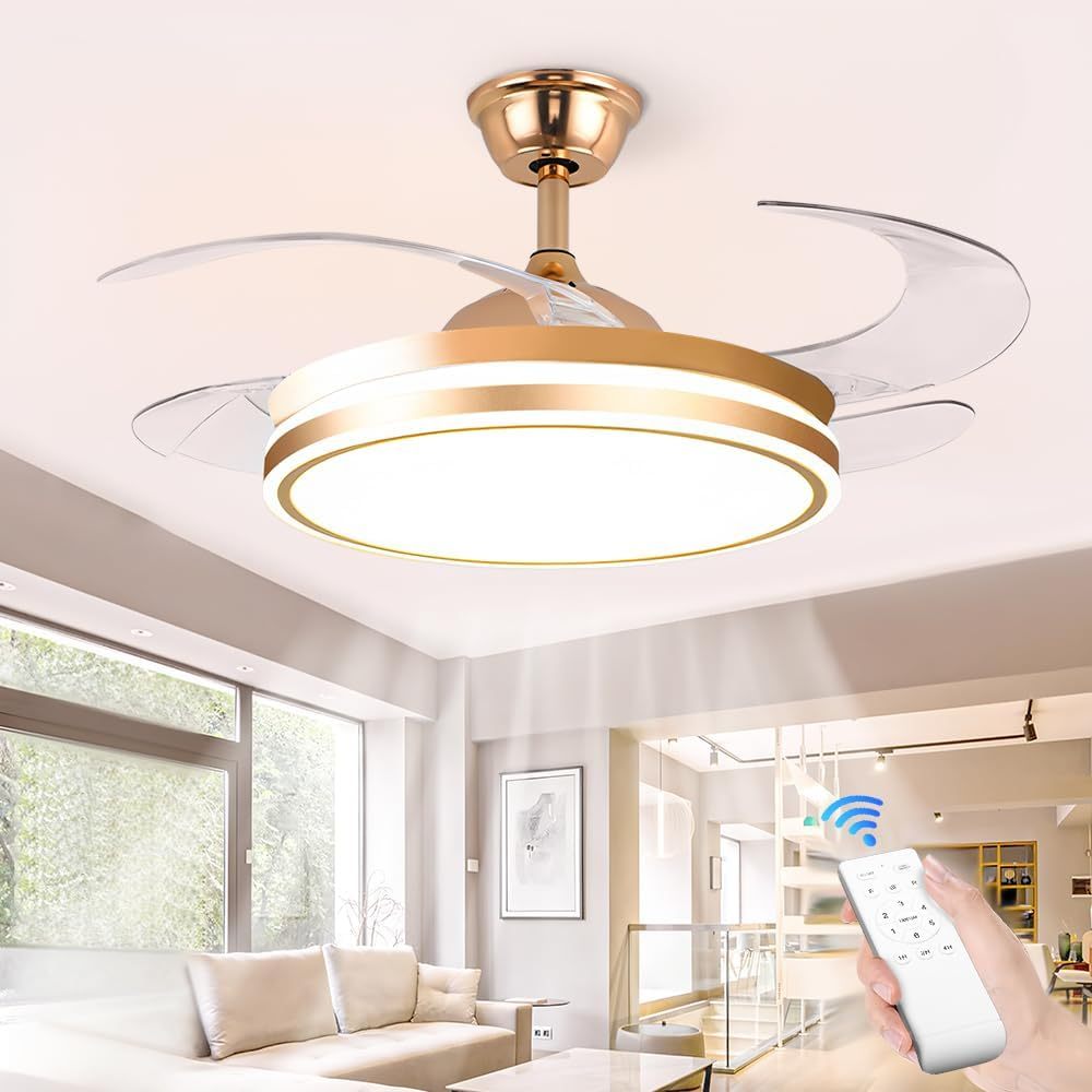 Ventilador de Teto Retrátil com LED 96W, Controle Remoto e 6 Velocidades