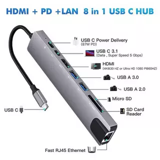 Adaptador Hub Tipo C 5em2/6em1/7 Em 1/ 8em1 HDMI Micro Sd Tf M1 4k Usb 3.0. E USB-A 4EM1. Para computador todo tipo