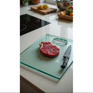 Tábua de corte Carne churrasco Vidro Temperado 8mm Resistente a Impactos 40x25cm