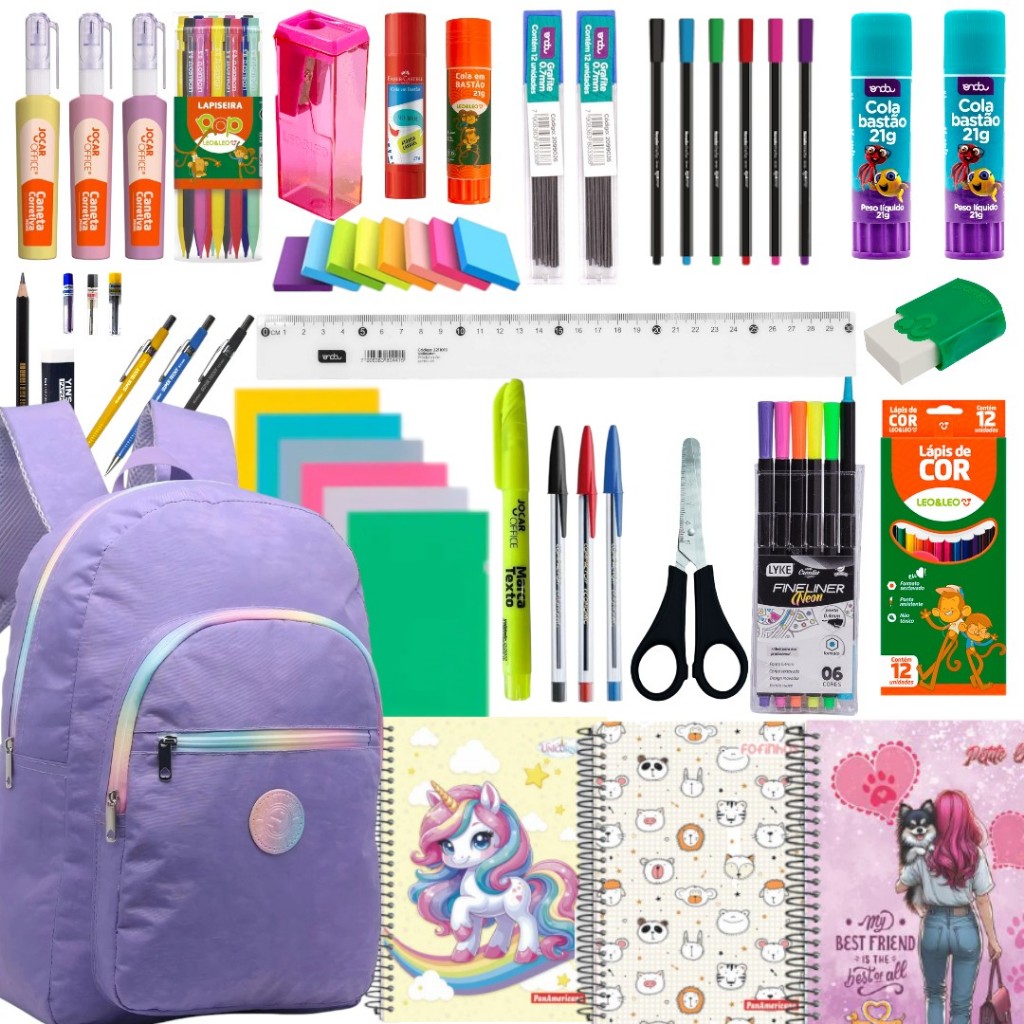 Kit Material Escolar Menina Completo Com Mochila Feminina Escolar ...