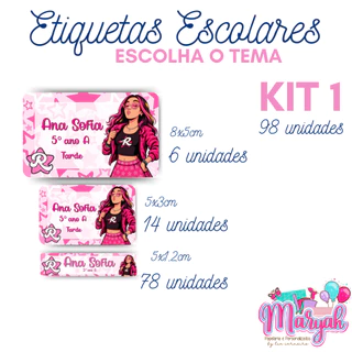 Kit 98 Etiquetas Escolares Personalizadas - P, M e G - Volta as aulas -Diversos temas
