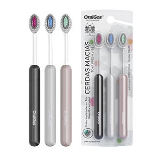 OralGos Escova Dental Azeitona,Cerdas Espirais Elásticas, Limpeza por Anéis Concêntricos,3 Unidades em Oferta na Shopee