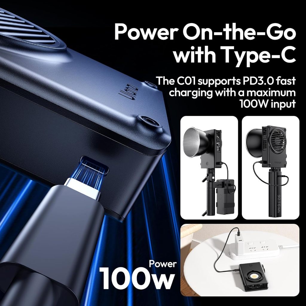 ULANZI C01 Luz COB 100W Bi-Color 2700–6500K, 14500 Lux, CRI 96+