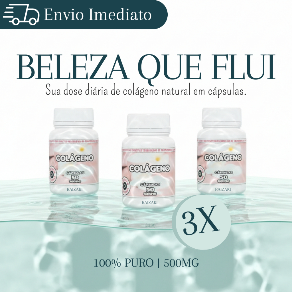 Colágeno Natural 500mg Pele Firme Unhas Fortes e Cabelo Saudável - 50 ...