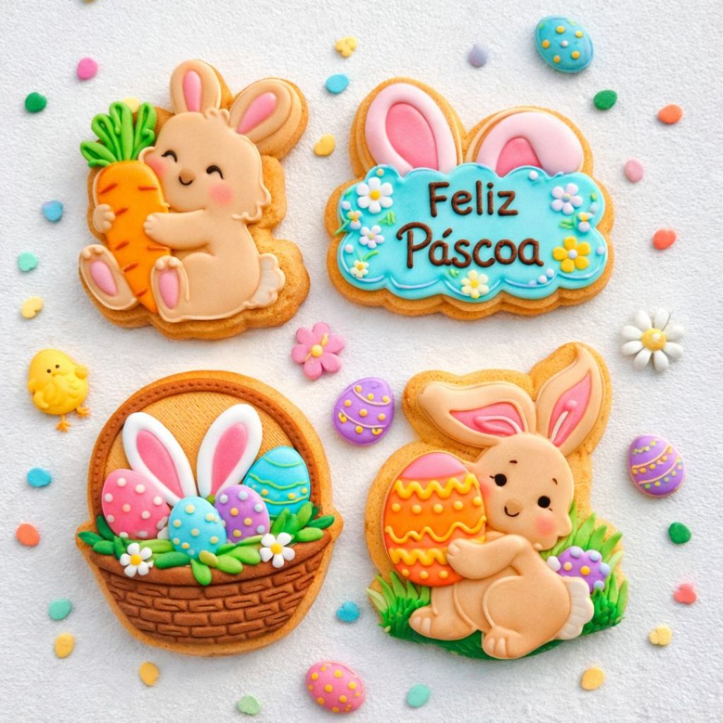 Cortador e Carimbo de Biscoito de Coelho da Páscoa 8cm, 4 pe