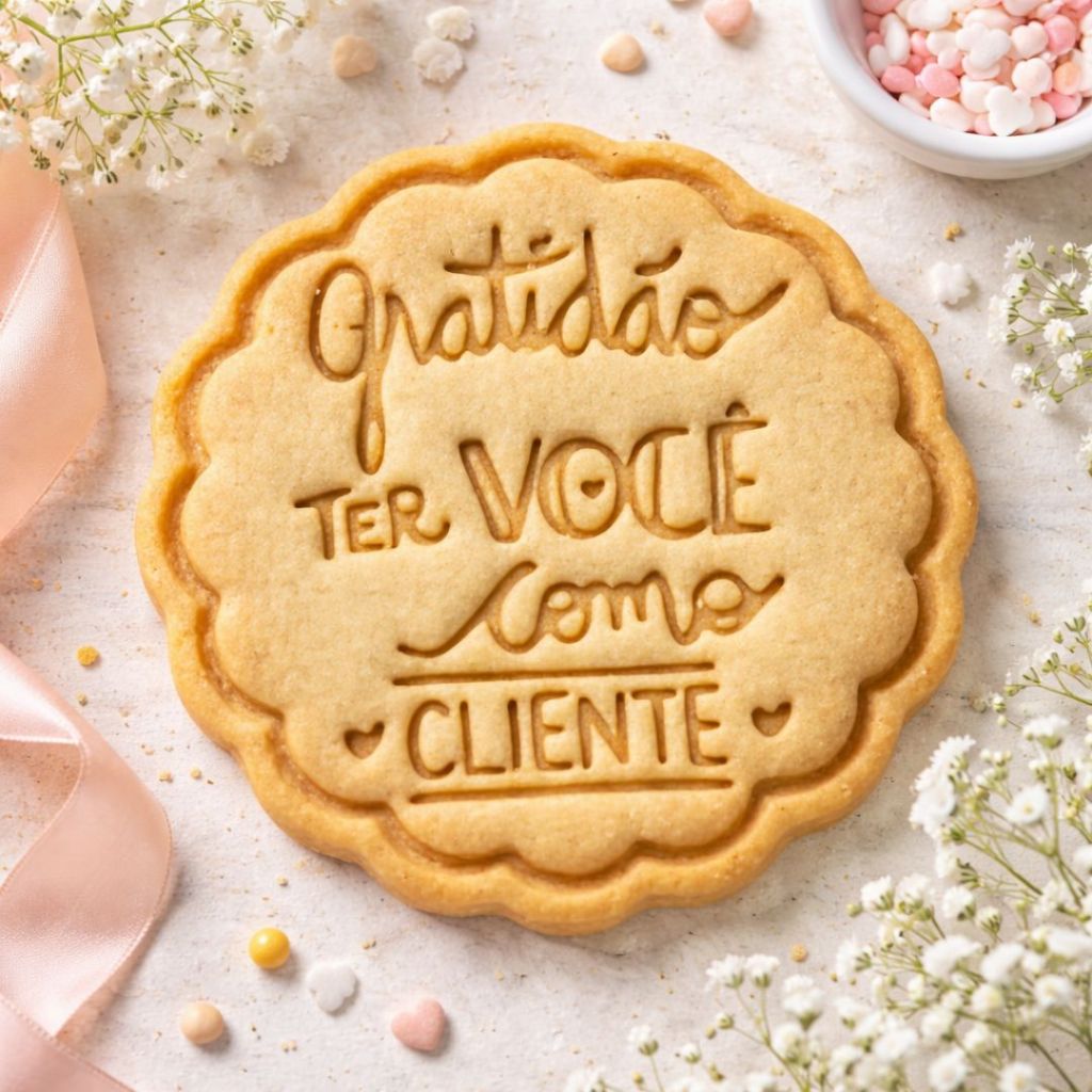 Cortador e Marcador de Biscoito Gratidão ao Cliente 8cm para