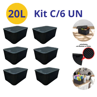 Kit Caixas Organizadoras Rattan 20 litros Preta com Tampa Multiuso Brinquedos Roupas em Oferta na Shopee