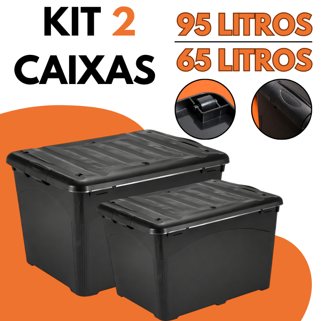 Kit 2 Caixas Organizadoras Container Reforçada de Plástico com Travas e ...