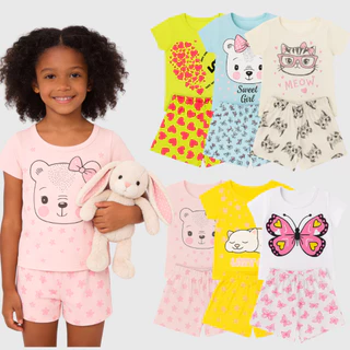 Kit 6 ou 10 Peças Conjunto Pijama Infantil Bebê Feminino Confortável 100% Algodão (blusinha + short) em Oferta na Shopee
