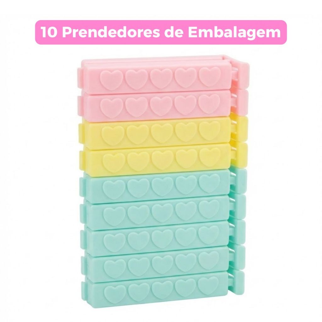 Kit 10 Prendedores Embalagem Coração Fofo Cozinha Veda