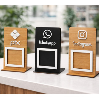 Placa QR Code em Madeira MDF - Display Informativo para Balcão, Mesa ...