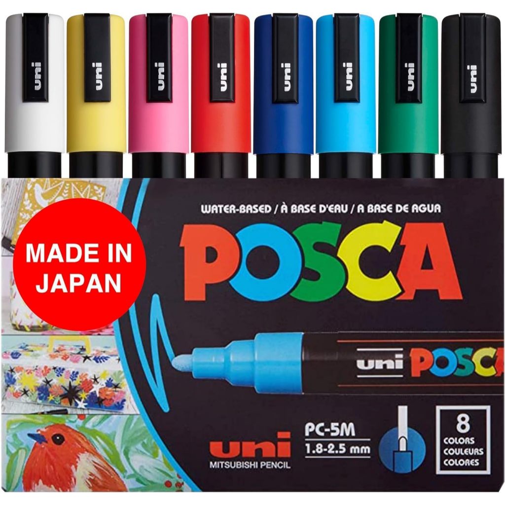 Kit Caneta POSCA PC-5M Original do Japão 8 Cores - Uni Ball | Shopee Brasil