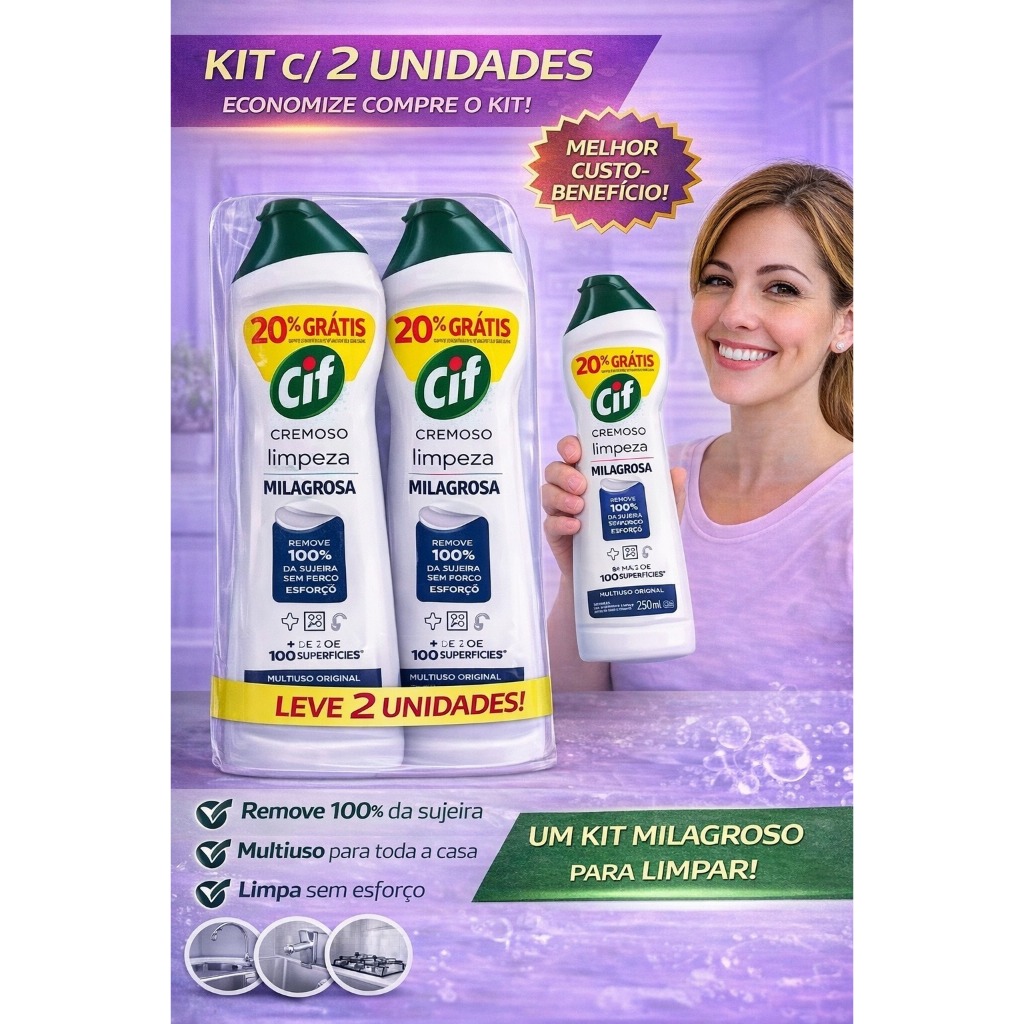 kit com 2 Cif Cremoso Limpeza Milagrosa 250ml  A Limpeza Profunda Que Sua Casa Precisa! | Shopee Brasil