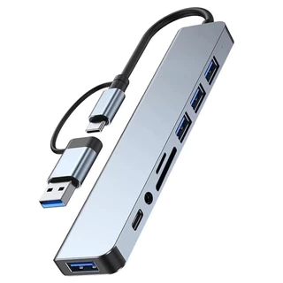 Hub 8 em 2 USB tipo C ou cartão memoria compatível PC Notebook Smattphone 3.0/2.0 alta velocidade em Oferta na Shopee