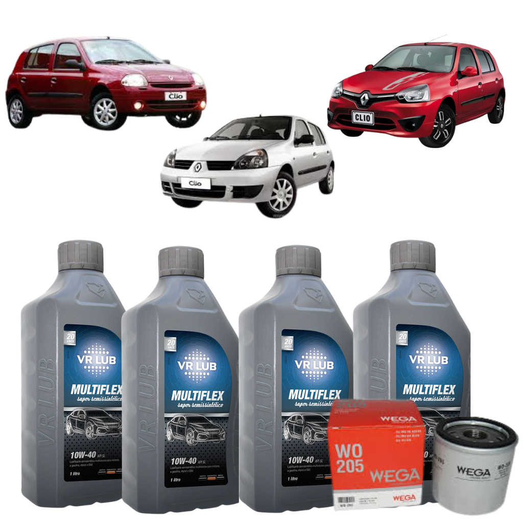 Kit Troca de óleo Renault Clio 1.0 2000 a 2017 4 Litros 10w40 VR ...
