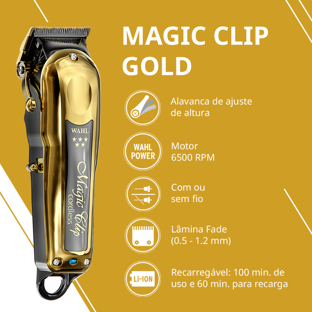 Máquina Wahl Magic Clip Gold Sem Fio Bivolt Original Lâmina