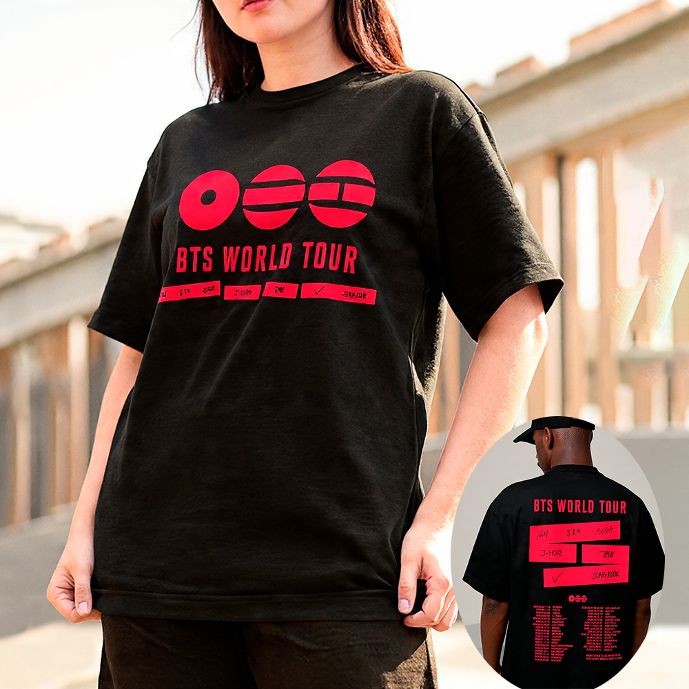 Camisa Básica ou Oversized BTS World Tour 2026 Kpop Frente e