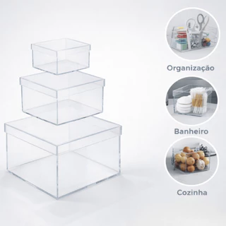 Caixa Acrílico Multiuso Cesta Organizadora Transparente Com Tampa em Oferta na Shopee