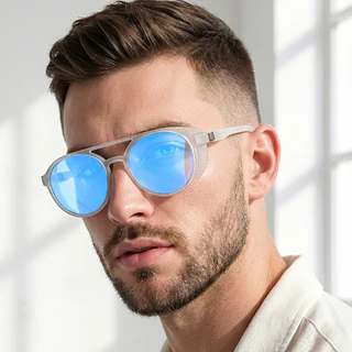 Óculos de Sol Redondo Soldador Branco Azul Espelhado Steampunk Retro Alok uv400 Feminino Masculino em Oferta na Shopee