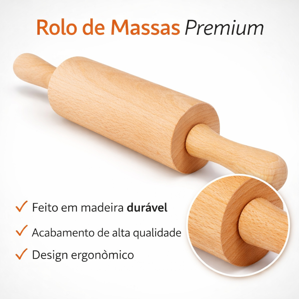 Rolo de Massa de Madeira para Pizza Pão Pastel Abrir Massas 
