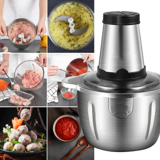 2 Litro Triturador De Alimentos Carne e Legumes Elétrico Multiprocessador 2 Modos Bivolt Inox Fácil De Limpar