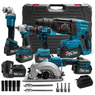 Brushless Kit 5 Em 1 Ferramentas Martelete Esmerilhadeira Lixadeira Parafusadeira Chave Impacto Com 4 Baterias 21V