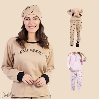 Pijama Feminino Moletinho De Inverno Flanelado Quentinho Blusa e Calca Longa Estampado Confortavel em Oferta na Shopee
